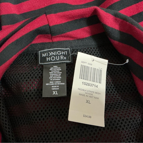 Midnight Hour Hot Topic Red & Black Stripe Mesh Hoodie Size XL - Picture 9 of 10